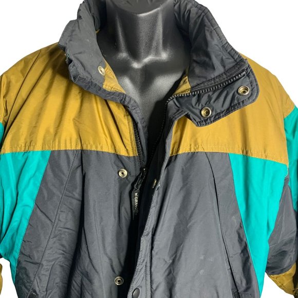 Vintage McGregor Ski Snow Jacket XL Black Zip Snaps Hood Pockets Elastic Waist - Picture 2 of 6